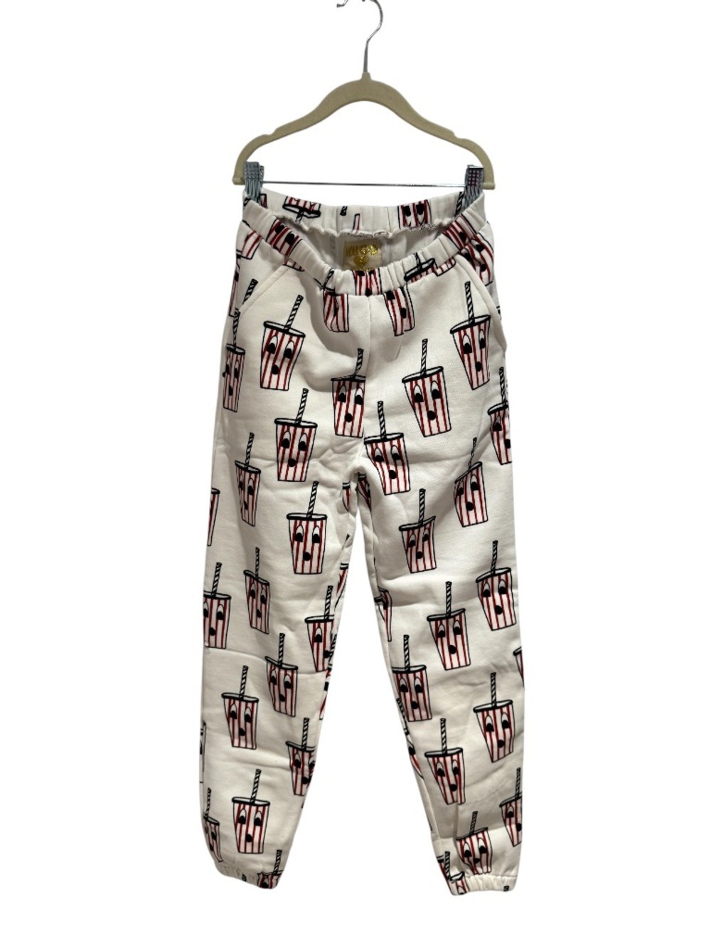 HUGO LOVES TIKI cream & red soda cup print sweatpants - size 8